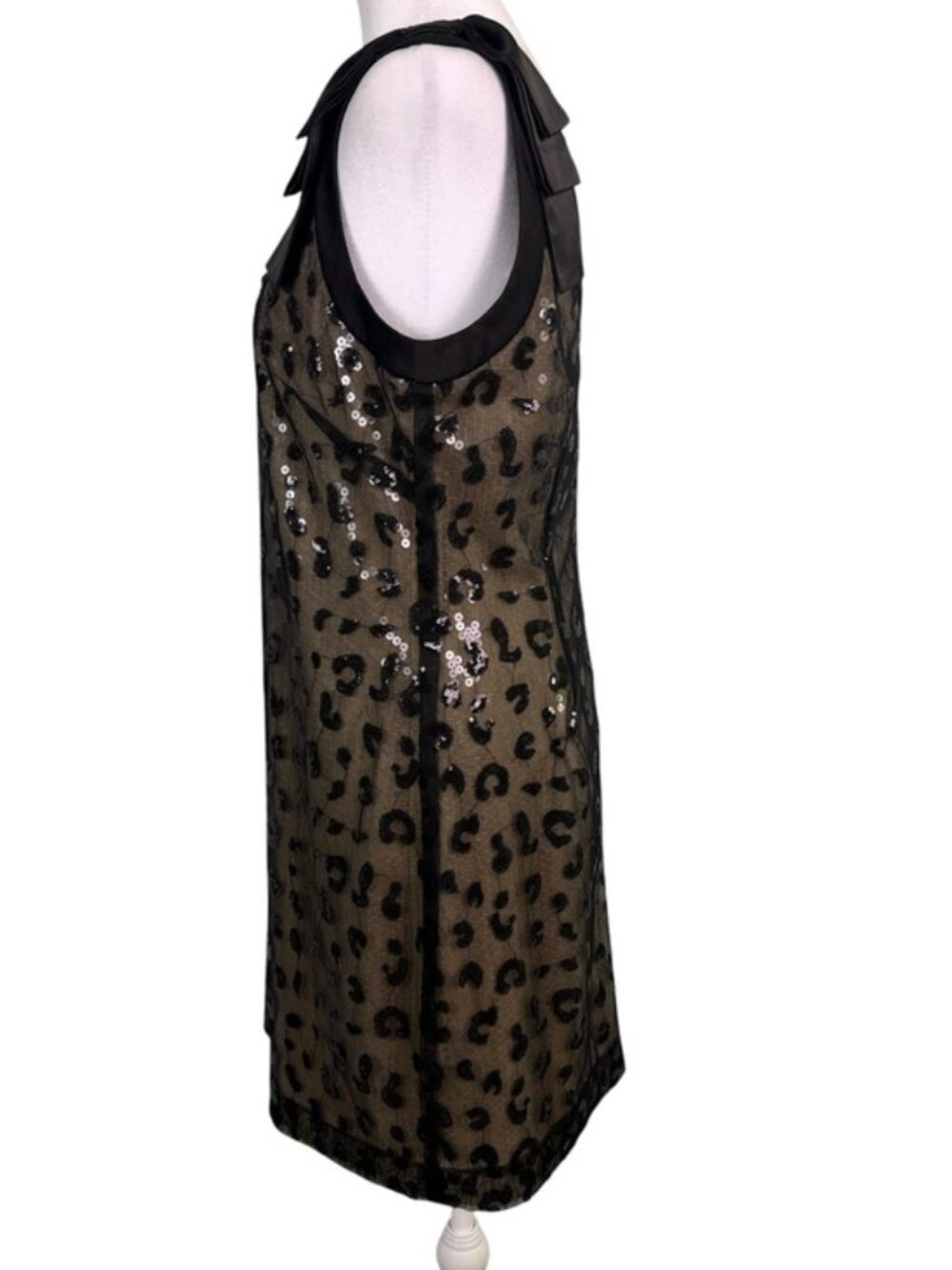 Jessica Simpson Size 10 Leopard Sequin Mesh Cocktail Sheath Dress Black Nude - Picture 6 of 12